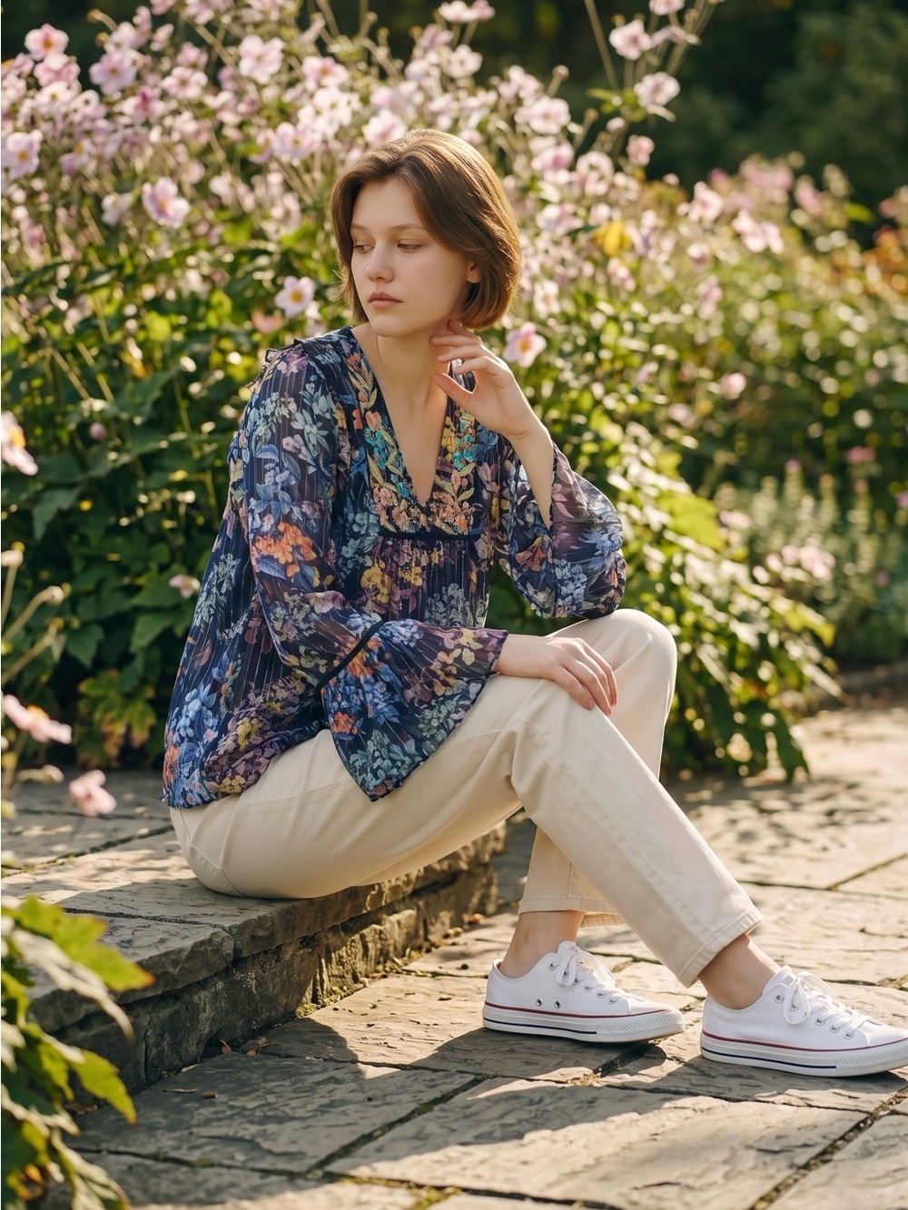 Anthropologie Vineet Bahl Women’s Small Floral Embroidered Metallic Boho Blouse - Picture 8 of 16